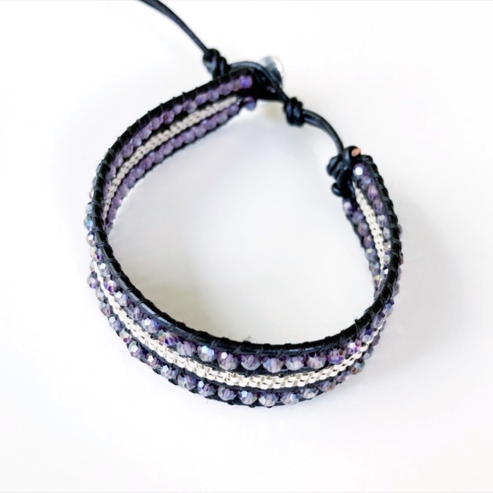 Leather Purple Crystal Bracelet Bali NWT